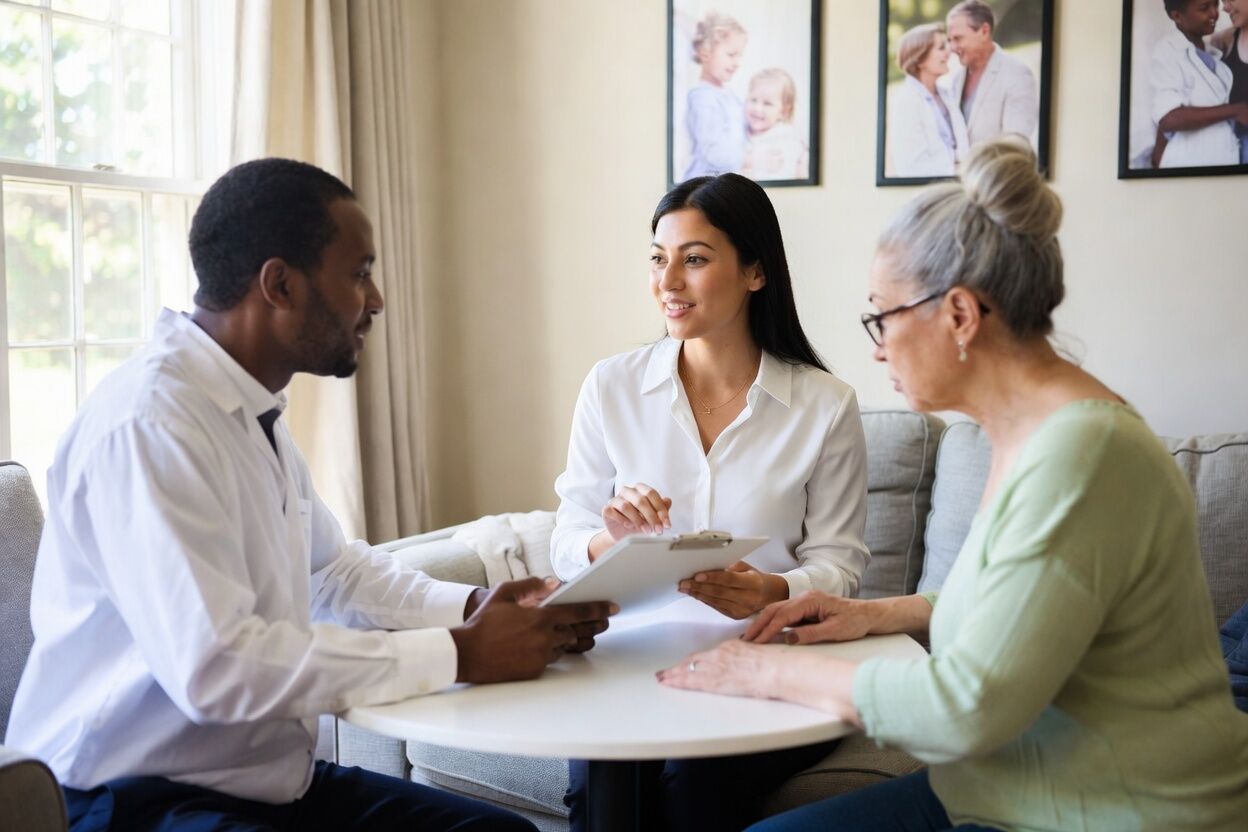 AbbottCare care coordinator meeting with a family in their home